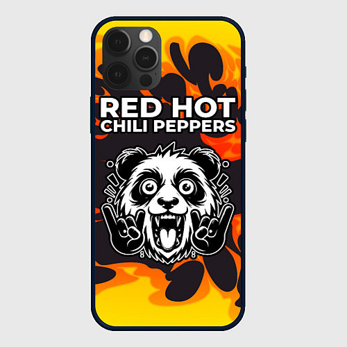 Чехол iPhone 12 Pro Max Red Hot Chili Peppers рок панда и огонь / 3D-Черный – фото 1