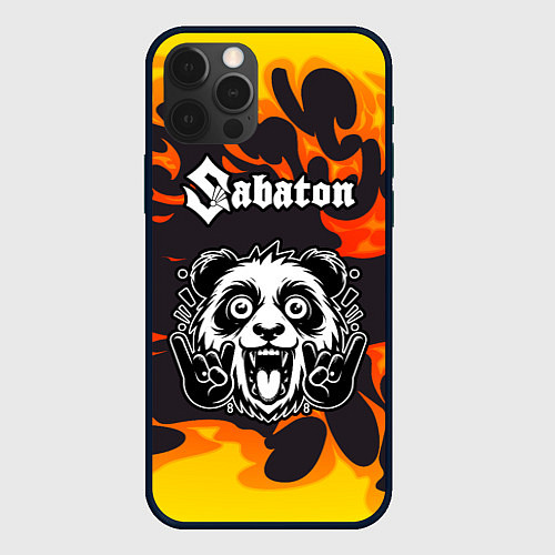 Чехол iPhone 12 Pro Max Sabaton рок панда и огонь / 3D-Черный – фото 1