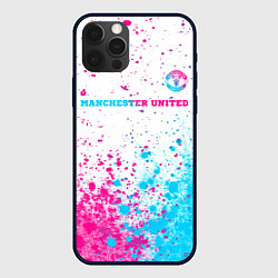 Чехол iPhone 12 Pro Max Manchester United neon gradient style посередине