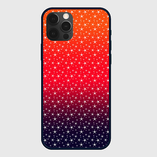 Чехол iPhone 12 Pro Max Градиент оранжево-фиолетовый со звёздочками / 3D-Черный – фото 1