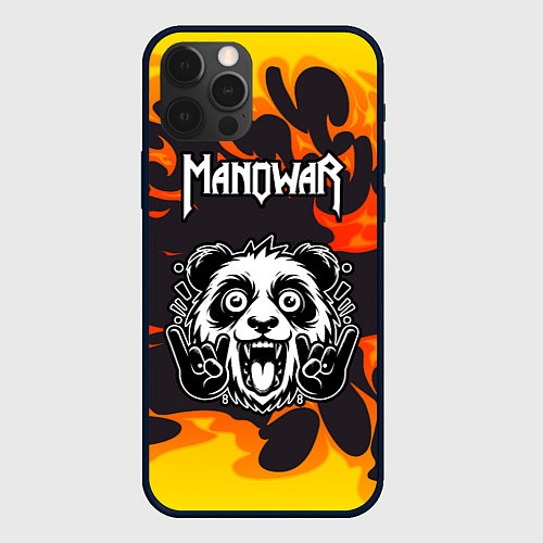 Чехол iPhone 12 Pro Max Manowar рок панда и огонь / 3D-Черный – фото 1