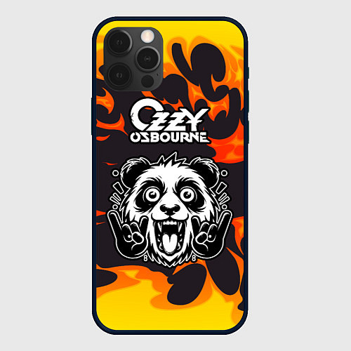 Чехол iPhone 12 Pro Max Ozzy Osbourne рок панда и огонь / 3D-Черный – фото 1
