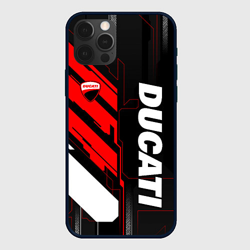 Чехол iPhone 12 Pro Max Ducati - красный технологический / 3D-Черный – фото 1