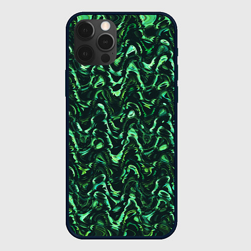 Чехол iPhone 12 Pro Max Абстрактные зеленые волны / 3D-Черный – фото 1