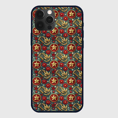 Чехол iPhone 12 Pro Max Золотые звездочки СССР / 3D-Черный – фото 1