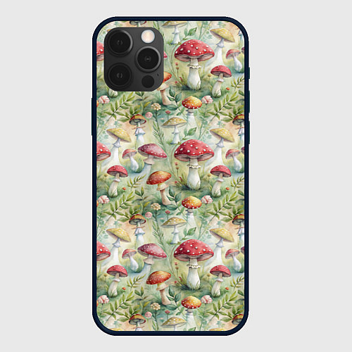 Чехол iPhone 12 Pro Max Дикие грибы лесные мухоморы / 3D-Черный – фото 1