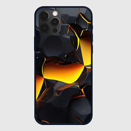 Чехол iPhone 12 Pro Max Разлом черных плит и оранжевая лава / 3D-Черный – фото 1
