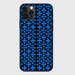 Чехол для iPhone 12 Pro Max Синие четырёхлистники на чёрном фоне, цвет: 3D-черный