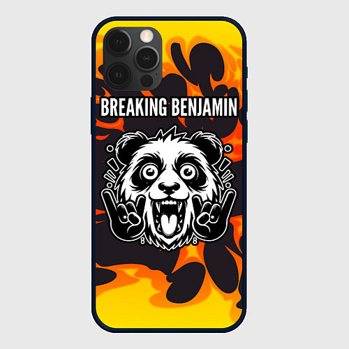 Чехол iPhone 12 Pro Max Breaking Benjamin рок панда и огонь / 3D-Черный – фото 1