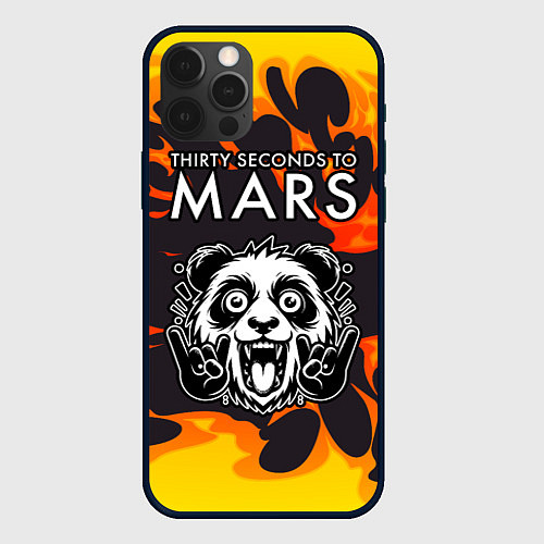 Чехол iPhone 12 Pro Max Thirty Seconds to Mars рок панда и огонь / 3D-Черный – фото 1