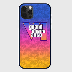 Чехол для iPhone 12 Pro Max GTA 6 - пальмы и логотип, цвет: 3D-черный