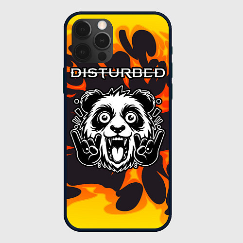 Чехол iPhone 12 Pro Max Disturbed рок панда и огонь / 3D-Черный – фото 1