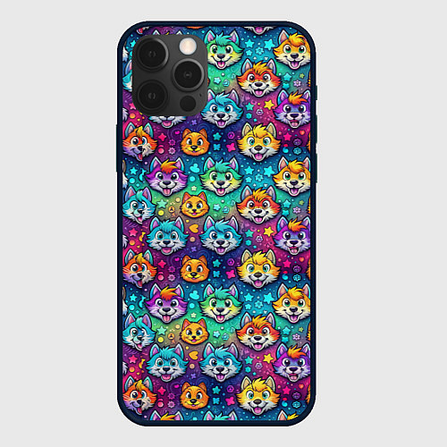 Чехол iPhone 12 Pro Max Furry color anime animal faces / 3D-Черный – фото 1