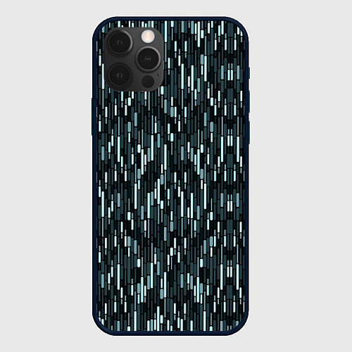 Чехол iPhone 12 Pro Max Тёмный бирюзовый паттерн полосочки / 3D-Черный – фото 1