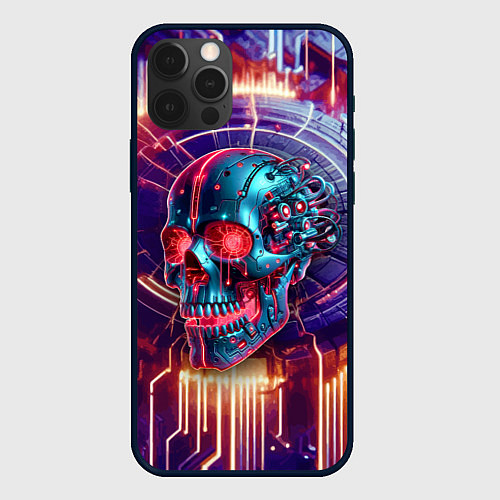 Чехол iPhone 12 Pro Max Cyber art skull - steel metal / 3D-Черный – фото 1