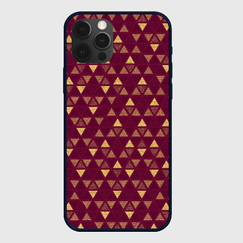 Чехол iPhone 12 Pro Max Бордо с жёлтыми треугольниками текстурированный па / 3D-Черный – фото 1