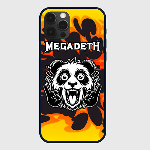 Чехол iPhone 12 Pro Max Megadeth рок панда и огонь / 3D-Черный – фото 1