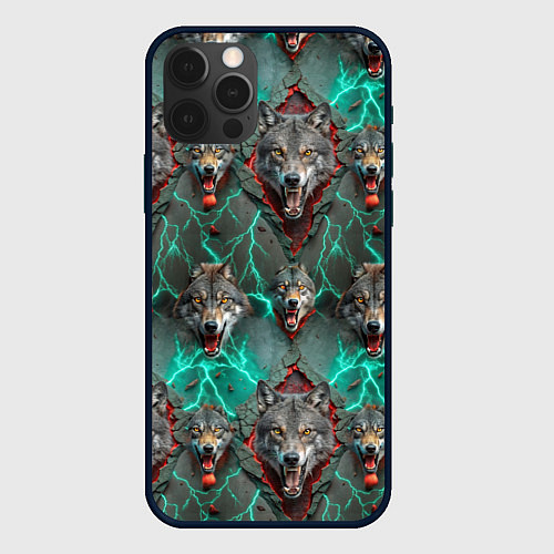 Чехол iPhone 12 Pro Max Эпичный паттерн из волков / 3D-Черный – фото 1