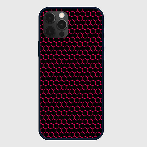 Чехол iPhone 12 Pro Max Чёрно-розовый паттерн соты / 3D-Черный – фото 1
