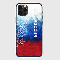 Чехол для iPhone 12 Pro Max Герб России и флаг, цвет: 3D-черный