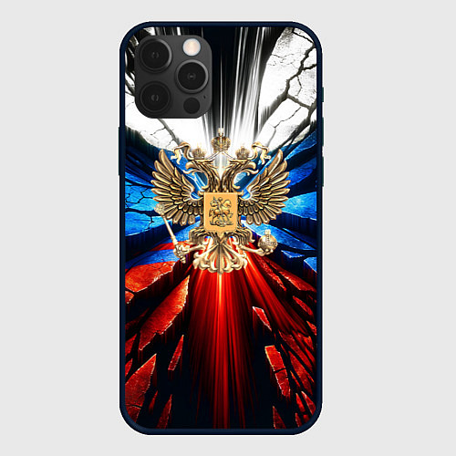 Чехол iPhone 12 Pro Max Герб России триколор / 3D-Черный – фото 1