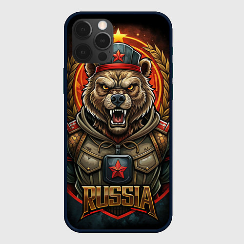 Чехол iPhone 12 Pro Max Военный русский медведь / 3D-Черный – фото 1