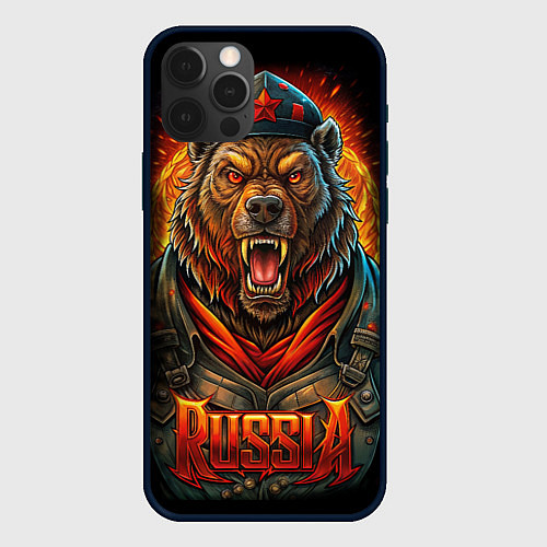 Чехол iPhone 12 Pro Max Мощный красный медведь - Russia / 3D-Черный – фото 1