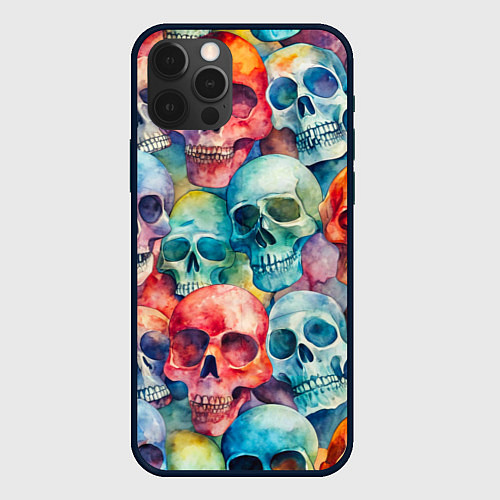 Чехол iPhone 12 Pro Max Красочный узор с черепами / 3D-Черный – фото 1
