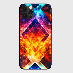 Чехол для iPhone 12 Pro Max Красочный неоновый узор с огнем на фоне, цвет: 3D-черный