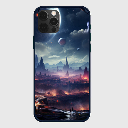 Чехол iPhone 12 Pro Max Фантастическая планета внутри космоса / 3D-Черный – фото 1