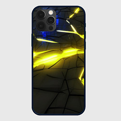 Чехол iPhone 12 Pro Max Желтый на черном неон из разлома плит