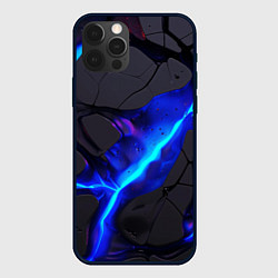 Чехол iPhone 12 Pro Max Темный синий неон из разлома плит