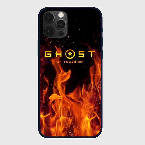 Чехол iPhone 12 Pro Max Ghost of Tsushima в огне / 3D-Черный – фото 1