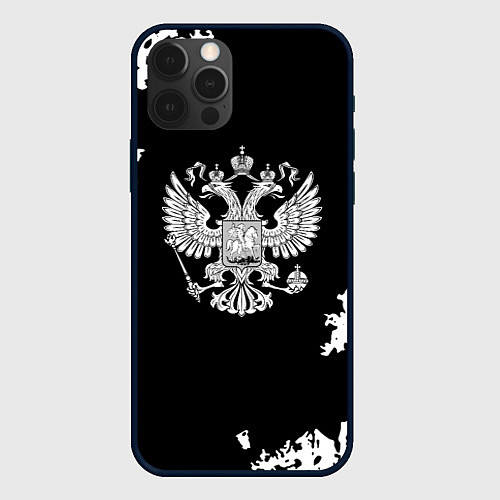 Чехол iPhone 12 Pro Max Герб РФ патриотический стиль краски / 3D-Черный – фото 1