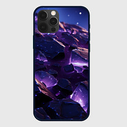 Чехол iPhone 12 Pro Max Фиолетовые неоновые камни со светом