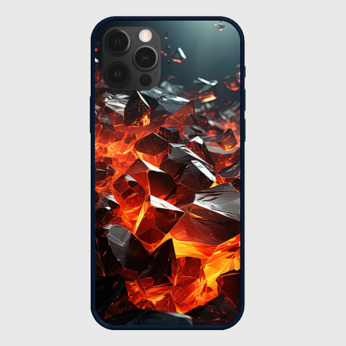 Чехол iPhone 12 Pro Max Взрыв камней в красном неоне / 3D-Черный – фото 1