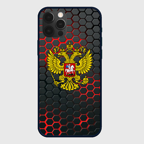 Чехол iPhone 12 Pro Max Герб РФ соты броня / 3D-Черный – фото 1