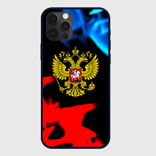 Чехол iPhone 12 Pro Max Россия герб огненый стиль / 3D-Черный – фото 1