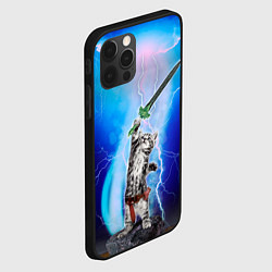 Чехол для iPhone 12 Pro Max Кот-рыцарь с мечом экскалибур под молниями, цвет: 3D-черный — фото 2