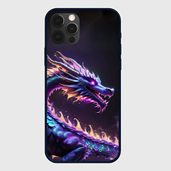 Чехол для iPhone 12 Pro Max Неоновый сиреневый дракон на черном фоне, цвет: 3D-черный