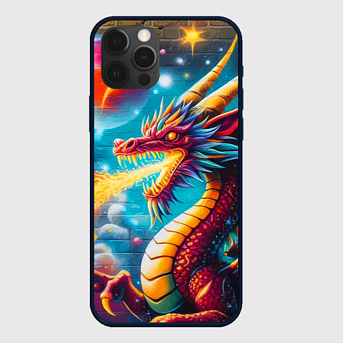 Чехол iPhone 12 Pro Max Космический дракон - граффити / 3D-Черный – фото 1