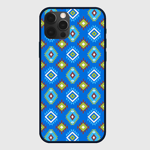 Чехол iPhone 12 Pro Max Этнические ромбики на синем / 3D-Черный – фото 1