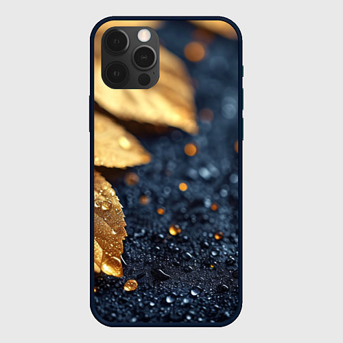 Чехол iPhone 12 Pro Max Золотые листья на темном фоне / 3D-Черный – фото 1