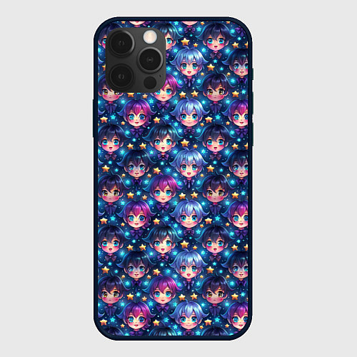 Чехол iPhone 12 Pro Max Парень и девушка аниме паттерн / 3D-Черный – фото 1
