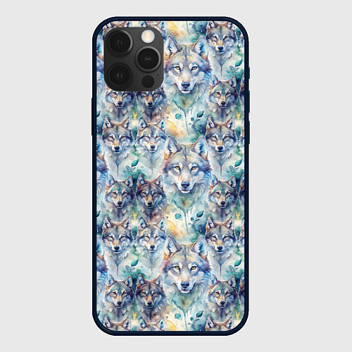 Чехол iPhone 12 Pro Max Паттерн из волков / 3D-Черный – фото 1