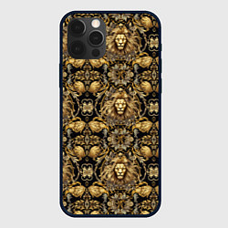 Чехол iPhone 12 Pro Max Головы львов золотой паттерн