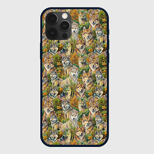Чехол iPhone 12 Pro Max Паттерн волчьих морд / 3D-Черный – фото 1