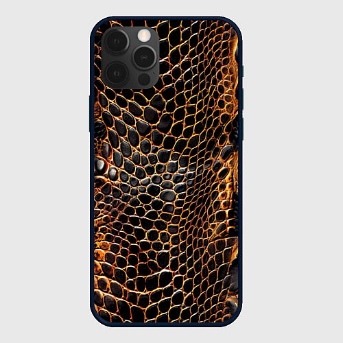 Чехол iPhone 12 Pro Max Реалистичная кожа змеи темно коричневая / 3D-Черный – фото 1