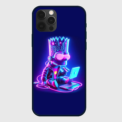Чехол iPhone 12 Pro Max Барт Симпсон сидит в лэптопе - нейросеть / 3D-Черный – фото 1