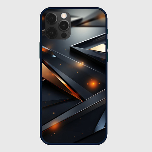 Чехол iPhone 12 Pro Max Темная и золотая геометрия / 3D-Черный – фото 1